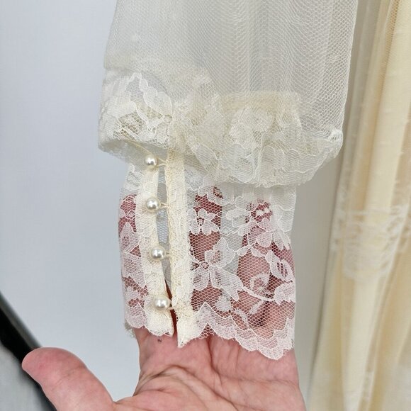 vintage 70s WEDDING DRESS bridal lace victorian boho ivory off white maxi M L - Picture 4 of 13